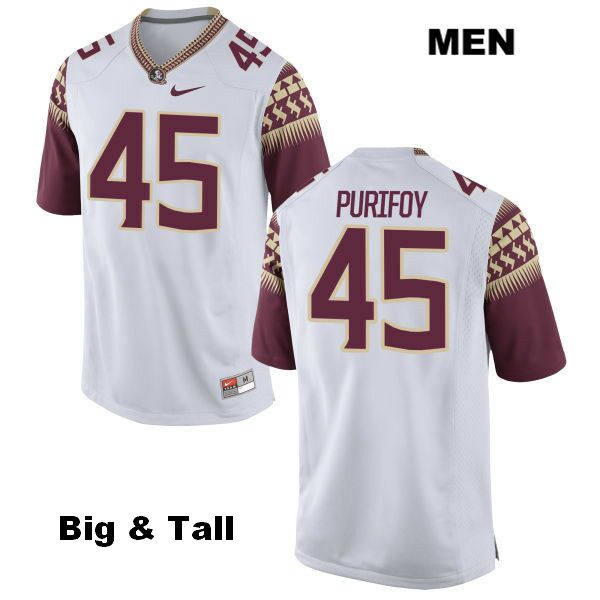 Men's NCAA Nike Florida State Seminoles #45 Delvin Purifoy College Big & Tall White Stitched Authentic Football Jersey YIQ1269EI